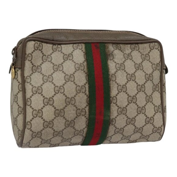 GUCCI GG Supreme Web Sherry Line Clutch Bag PVC Beige Red - Picture 1 of 16